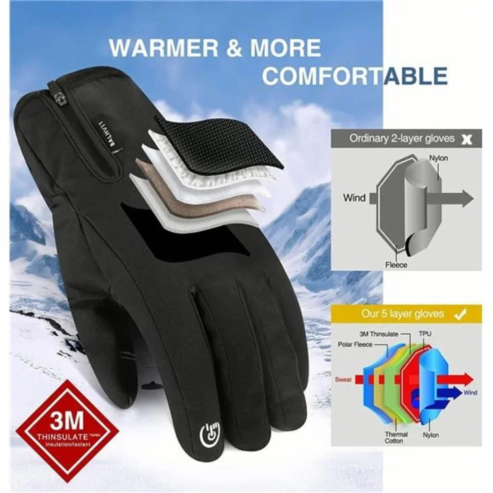 -10℉ Unisex Waterproof Winter Gloves Touchscreen Fingers 5-Layer Touch Screen